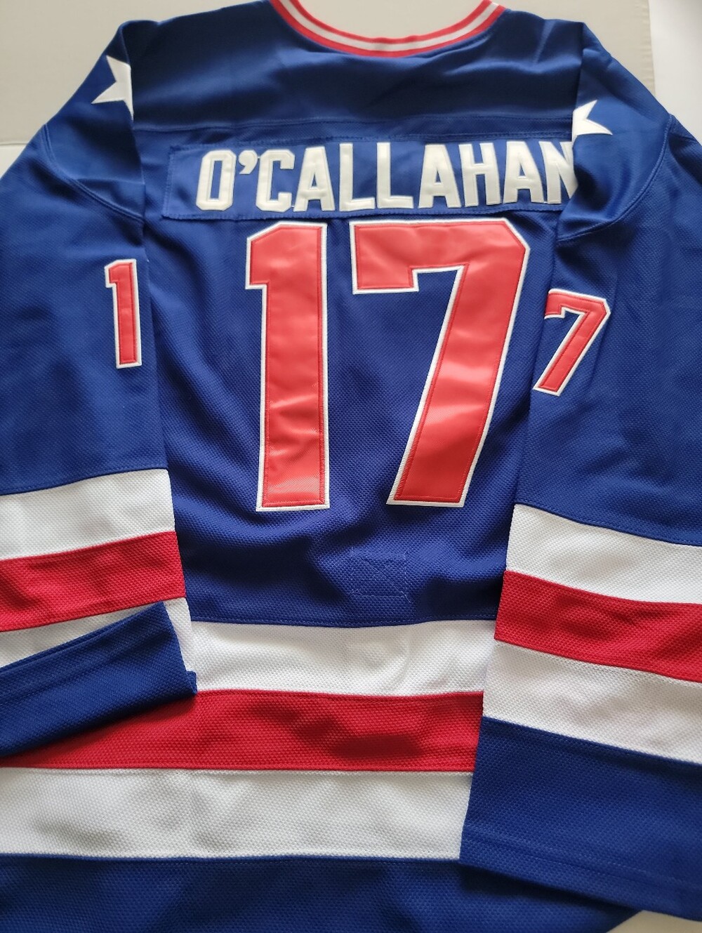 USA Olympic Team #17 O'Callahan  Large Blue Hockey Jersey with Red & White Trim - Picture 4 of 6